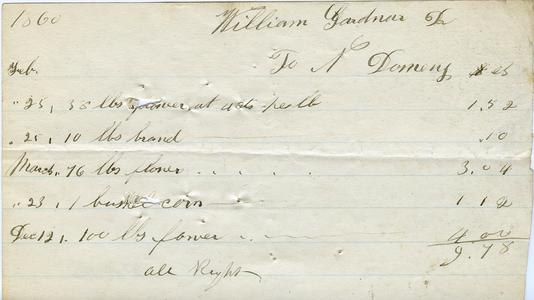 Bill from Nathaniel Dominy VII to William Gardnar, 1860
