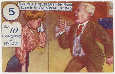 'Thou shalt never open thy mouth' postcard