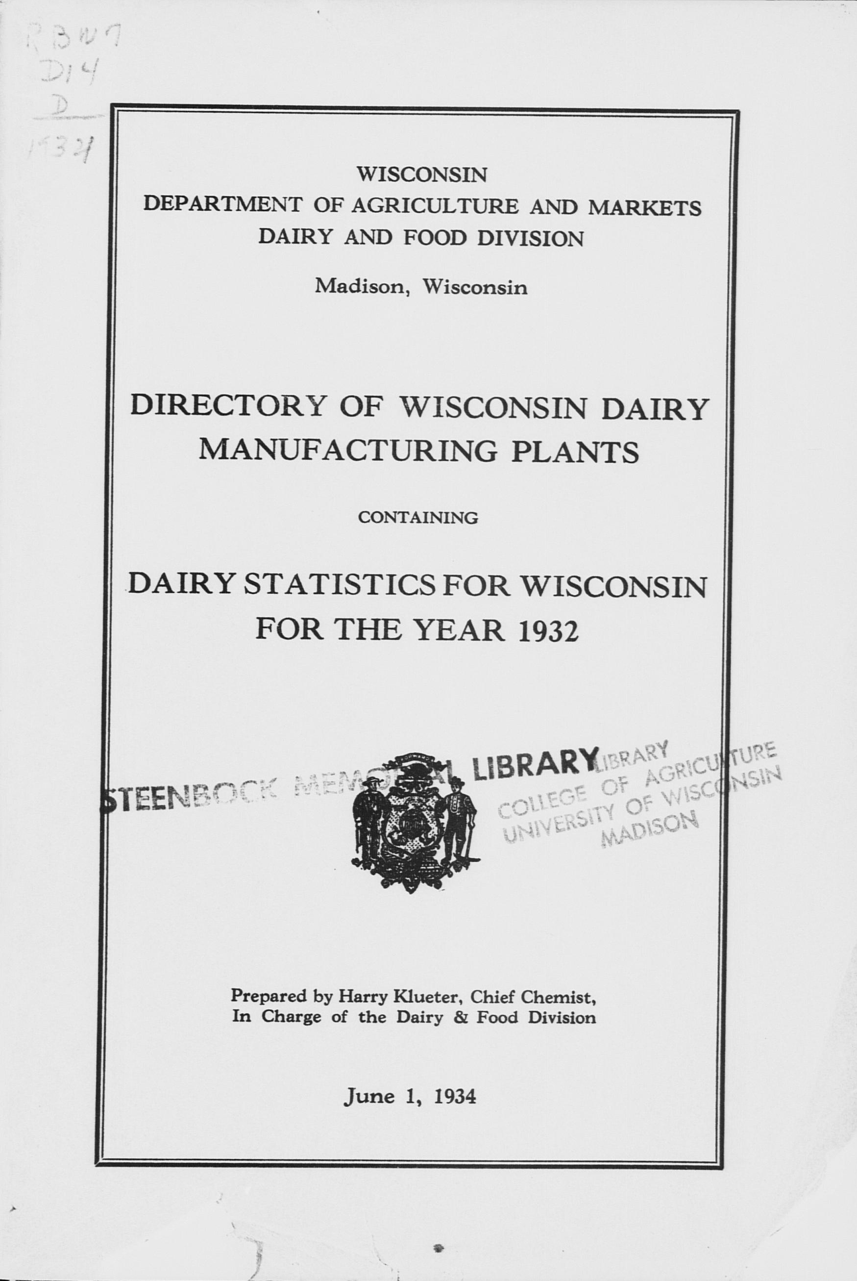 Directory of Wisconsin dairy manufacturing plants containing dairy