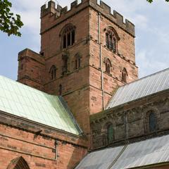 Carlisle Cathedral nave, tower and north transept from the northwest