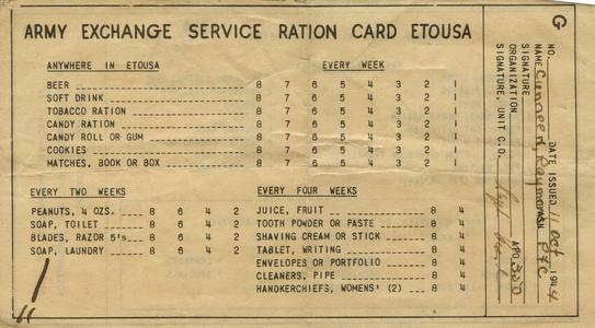 U.S. Army ration card issued in 1944