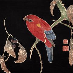 Red Parrot on Oak Branch, no. 5 from the series Six Genuine Pictures by Ito Jakuchu