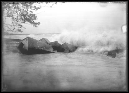 Lake Michigan northeaster - wreck of boathouses - October