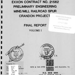 Exxon Minerals Company, Exxon contract no. 21562 : preliminary engineering mine/mill railroad spur, Crandon Project : final report