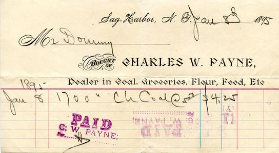 Bill from Charles W. Payne to Nathaniel Dominy VII, 1895