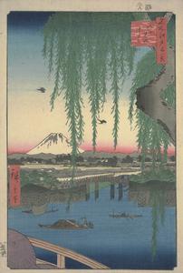 Yatsumi Bridge (Yatsumi no hashi), no. 62 from the series One-hundred Views of Famous Places in Edo (Meisho Edo hyakkei)