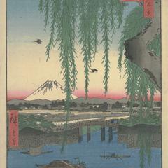 Yatsumi Bridge (Yatsumi no hashi), no. 62 from the series One-hundred Views of Famous Places in Edo (Meisho Edo hyakkei)