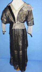 One piece cream silk satin dress with black overlay