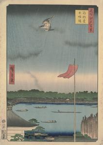 Azuma Bridge and Komagata Hall, no. 55 from the series One-hundred Views of Famous Places in Edo