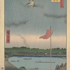 Azuma Bridge and Komagata Hall, no. 55 from the series One-hundred Views of Famous Places in Edo