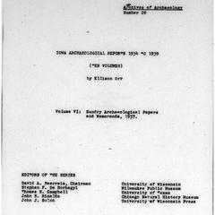 Iowa archaeological reports 1934 to 1939. Volume VI, Sundry archaeological papers and memoranda, 1937