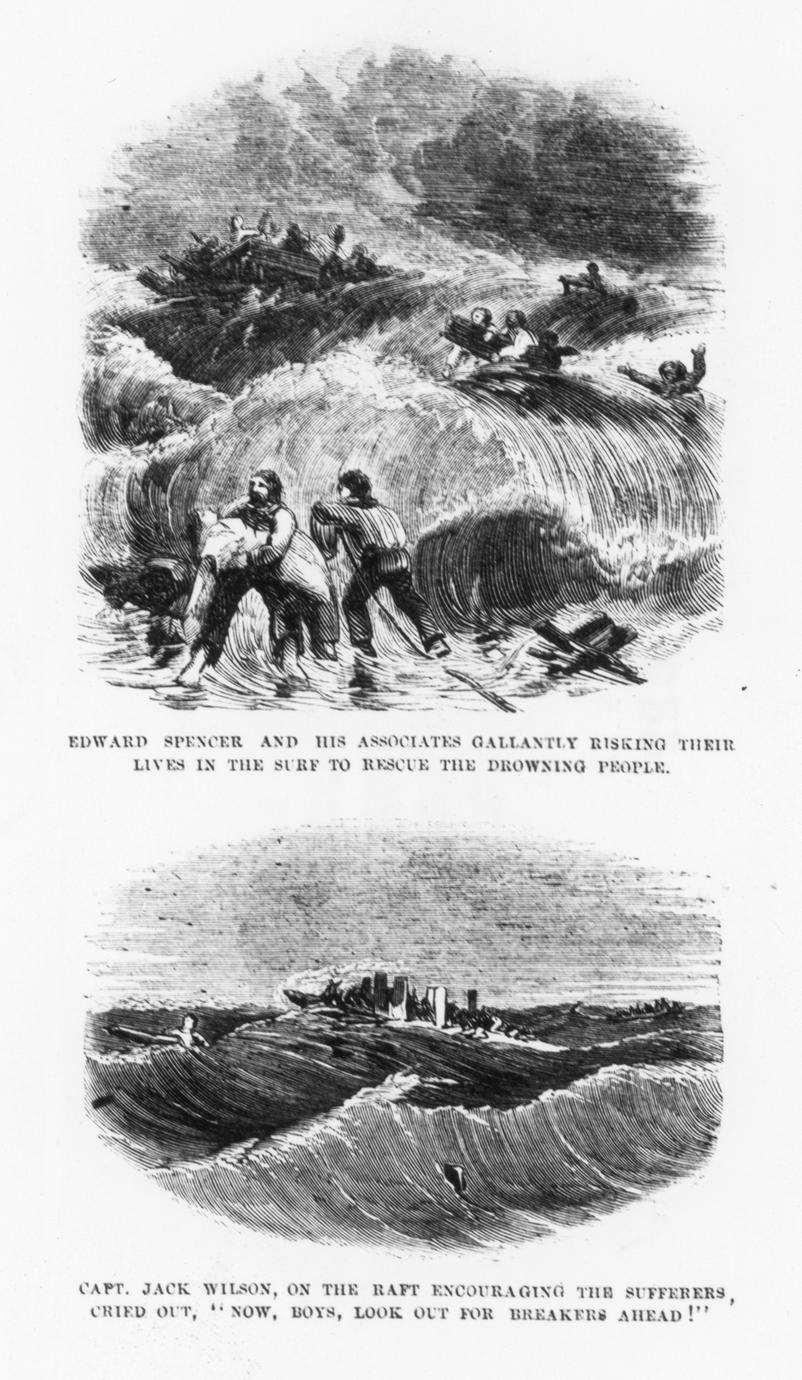 Page of Frank Leslie's Illustrated Newspaper with two sketches of the sinking of the Lady Elgin