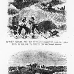 Page of Frank Leslie's Illustrated Newspaper with two sketches of the sinking of the Lady Elgin