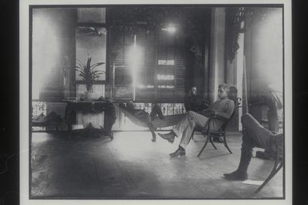 General Lawton and his aides relax at his headquarters, 1899