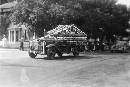 Centennial parade fire department float. Rochester, Wisconsin