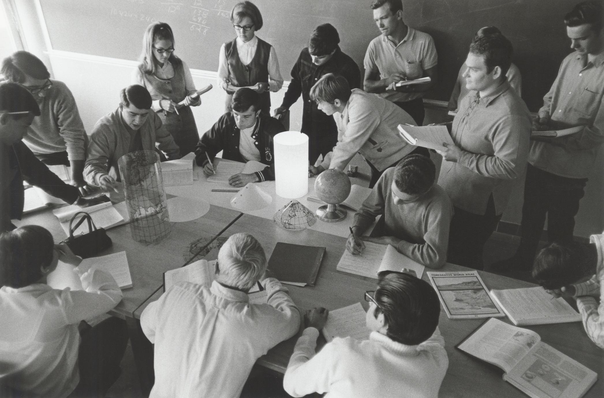 Students in a geography laboratory