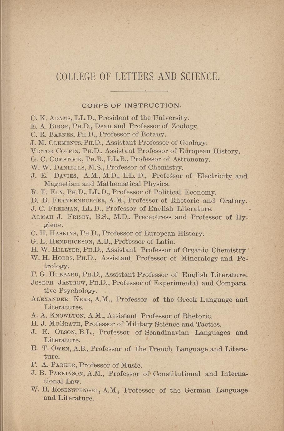 Catalogue of the University of Wisconsin for 189394 1894 Full view