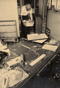 Cleaning up an office after the Sterling Hall bombing