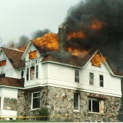 Hughes House on fire