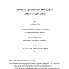 Essays on Agriculture and Demography in Developing Countries