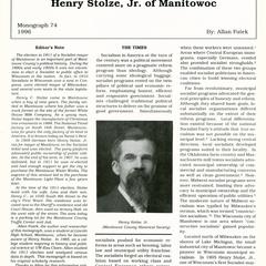 The 1911 election of Socialist mayor Henry Stolze, Jr. of Manitowoc