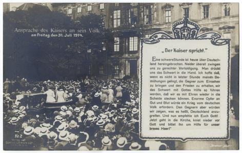 Ansprache des Kaisers an sein Volk am Freitag den 31. Juli 1914