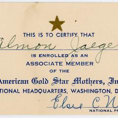 American Gold star mothers associate member card