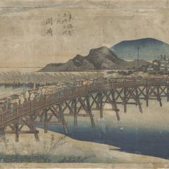 The Bridge over the Yahagi River at Okazaki, no. 39 from the series Fifty-three Stations of the Tokaido (Hoeido Tokaido)