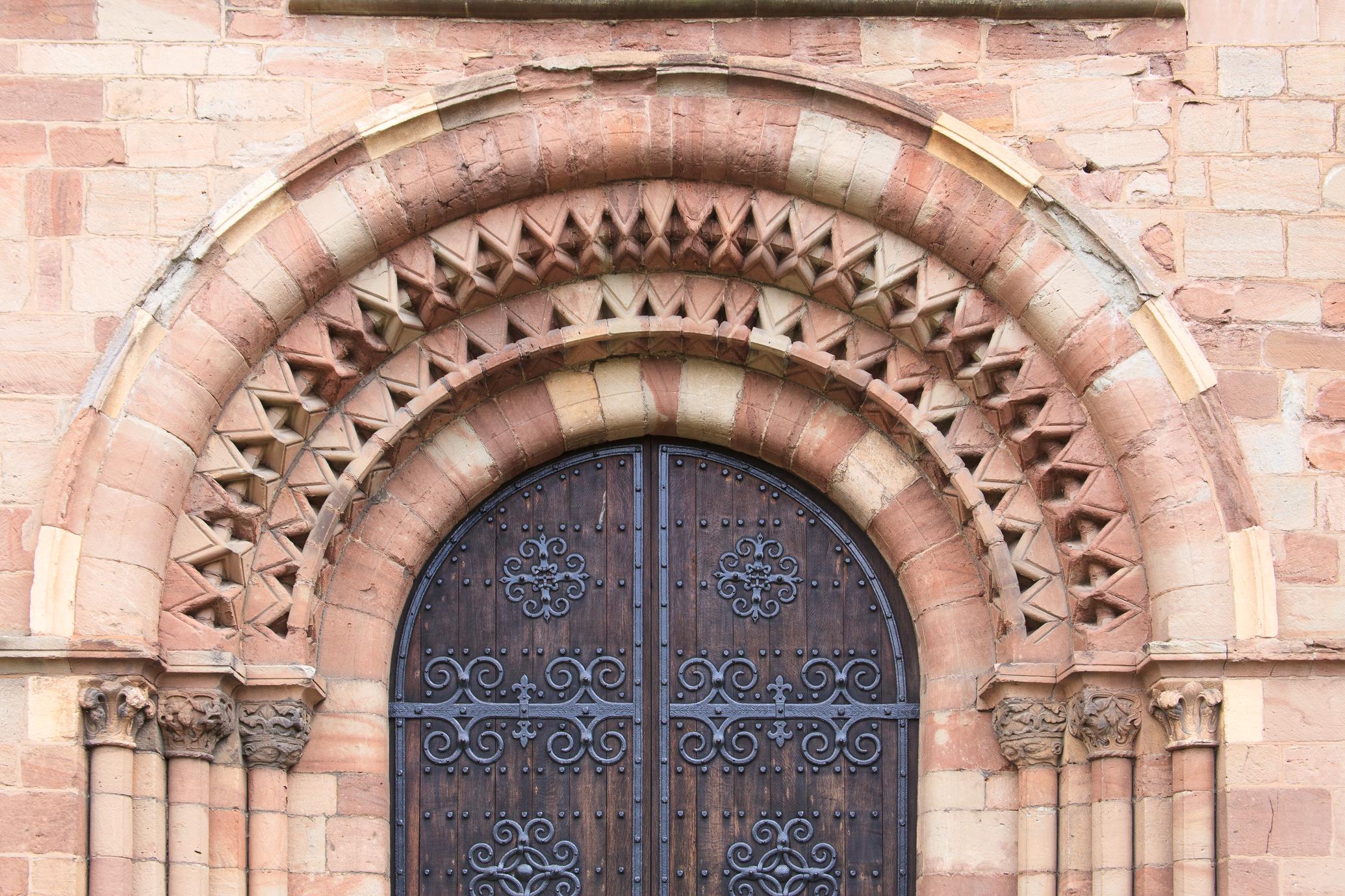 Ledbury St Michael's Church west front doorway closeup