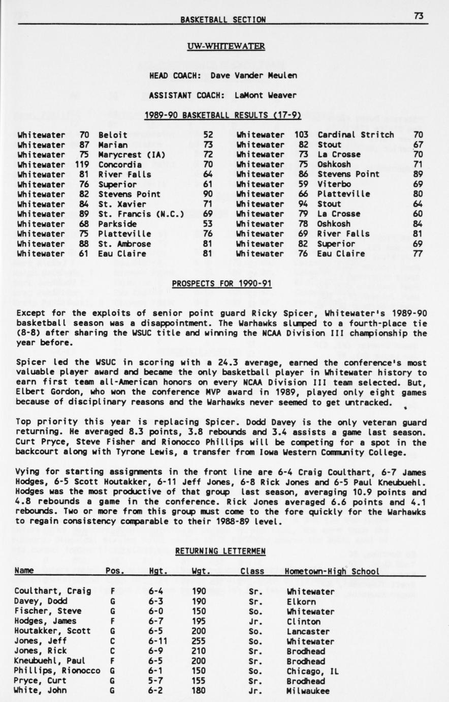 Wisconsin State University Conference directory and records book 1990