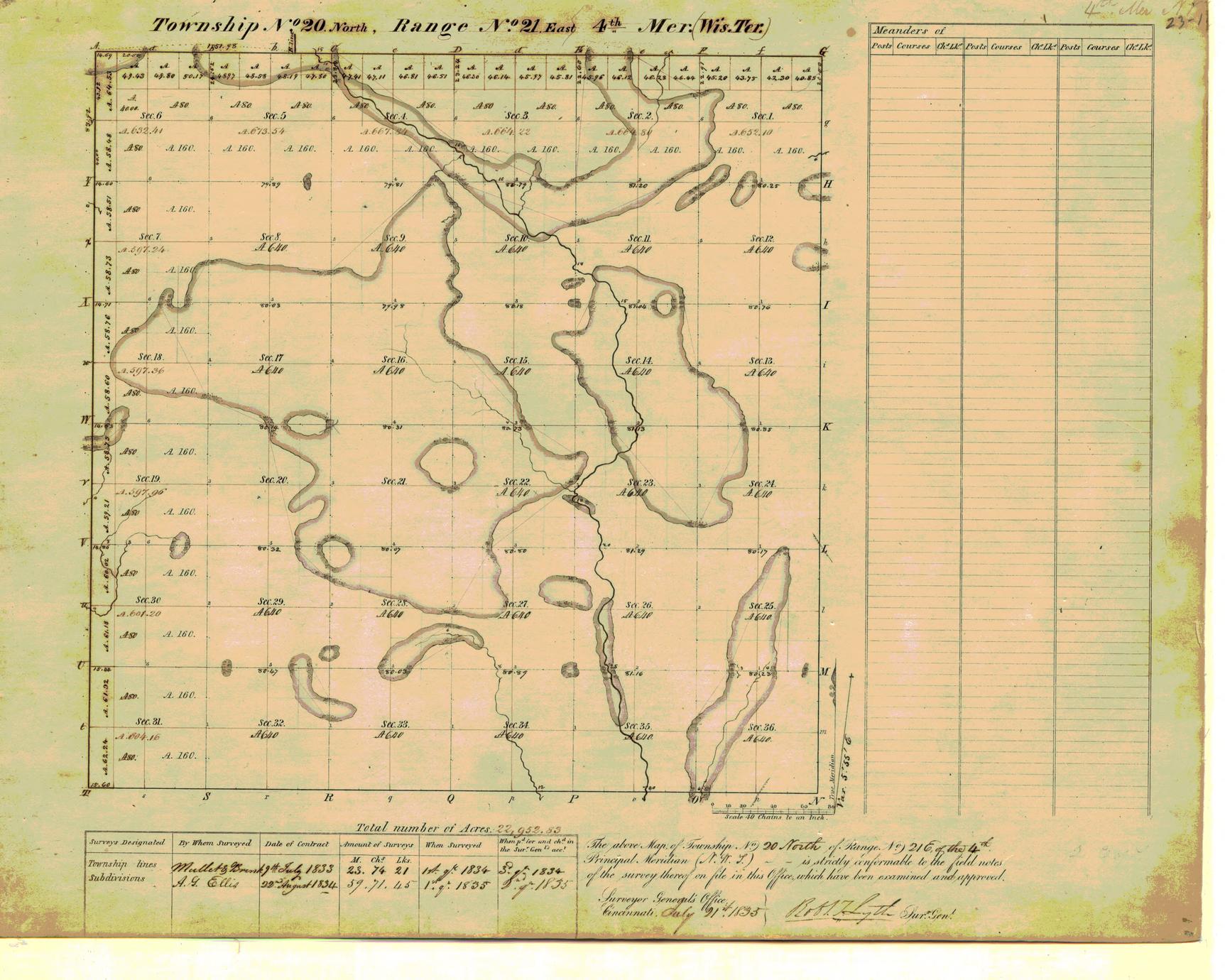 [Public Land Survey System map: Wisconsin Township 20 North, Range 21 East]