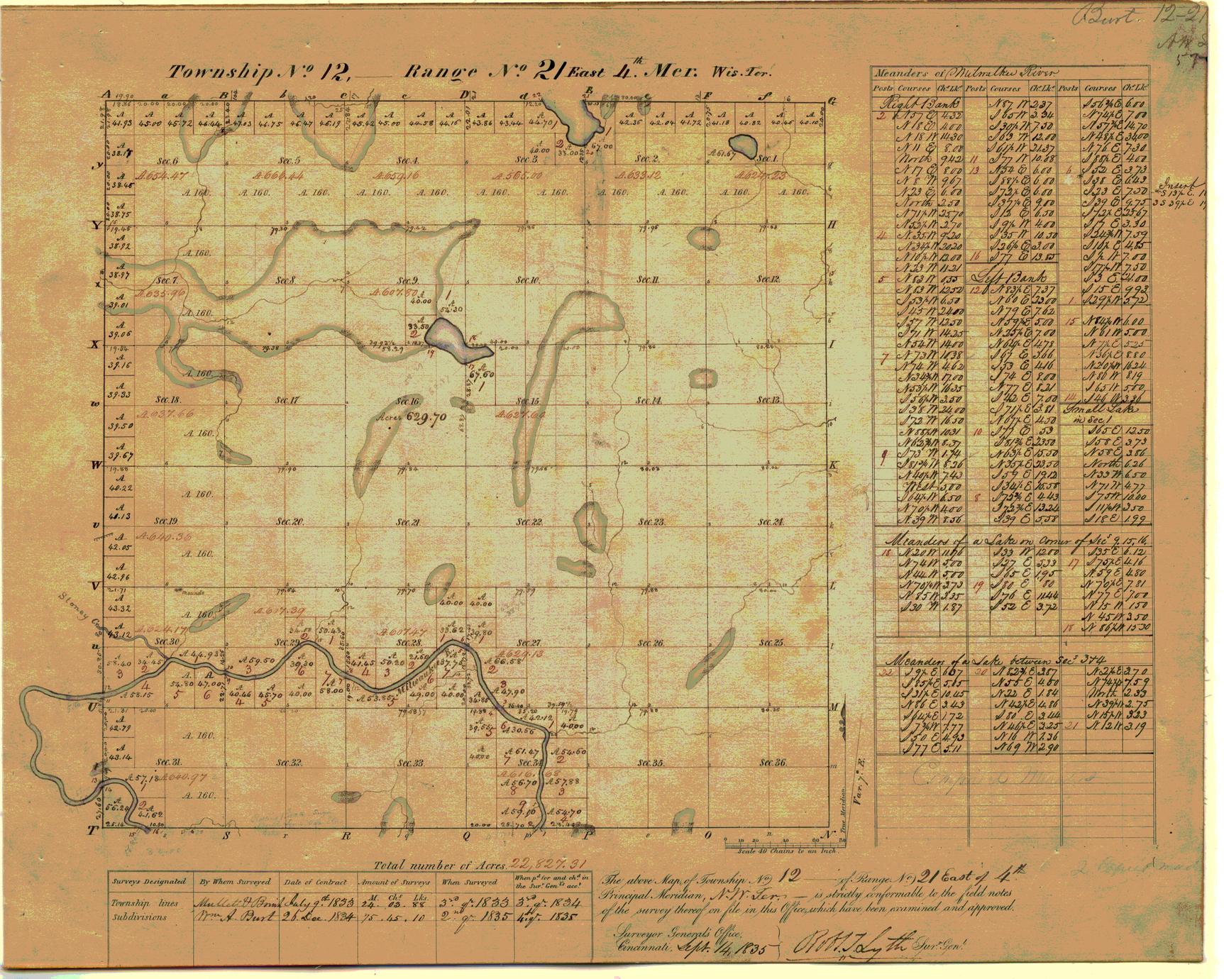 [Public Land Survey System map: Wisconsin Township 12 North, Range 21 East]