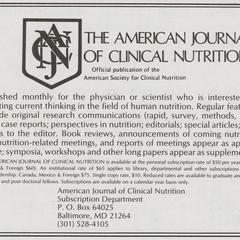 The American Journal Of Clinical Nutrition advertisement