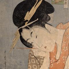 The Courtesan Hanaogi of the Ogi Establishment Composing a Letter, from the series Six Famous Beautiful Women