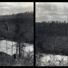 Panorama showing old cut banks and terraces in Pine River