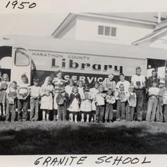 Marathon County Library Service Bookmobile at Granite School in about 1950