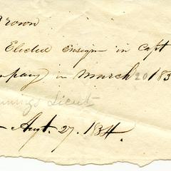 Note stating that George B. Brown was elected ensign, 1834