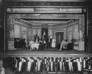 Stage setting for the play "The Arrival of Kitty" performed in 1915 for the Modern Woodmen of America Camp #1308.