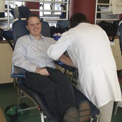 Caleb Bush at the campus blood drive, University of Wisconsin--Marshfield/Wood County, 2012