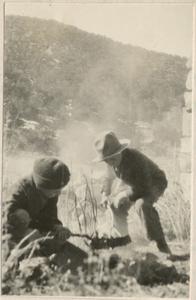 "The boys cooking supper in the field," Starker (L), Luna (R), Las Lunas, New Mexico, 1924