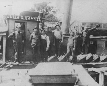 Crew on deck of "Julia C. Hammel" owned by Herman and August Luebke