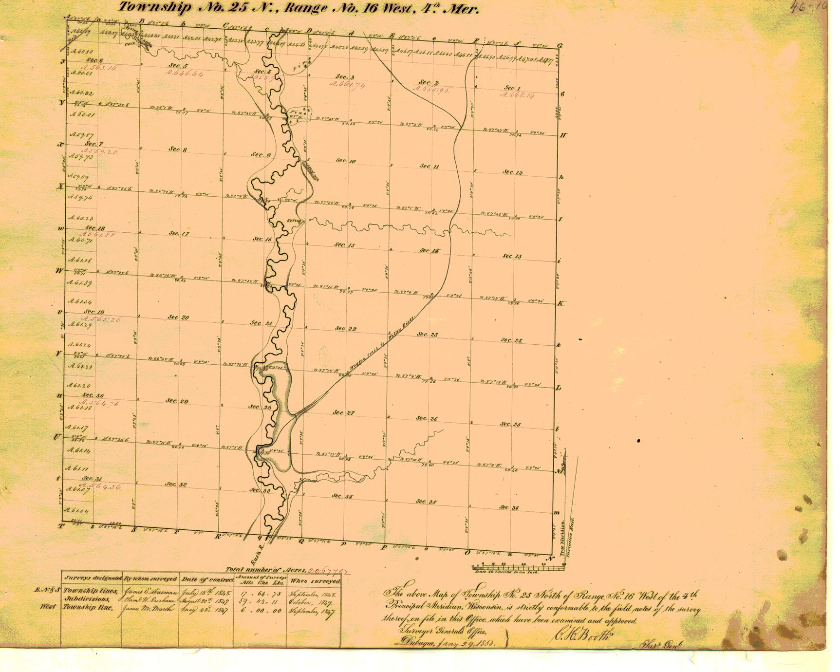 [Public Land Survey System map: Wisconsin Township 25 North, Range 16 West]