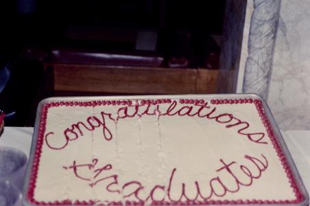 Cake at 1993 Academic Advancement Program graduation ceremony