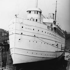 Bow view of the Isle Royale in dry dock