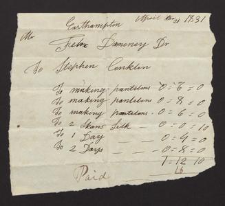 Bill and receipt from Stephen Conklin to Felix Dominy,1831