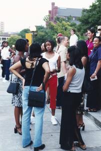 Female students at academic/support resource fair during 2000 MCOR