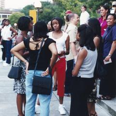 Female students at academic/support resource fair during 2000 MCOR