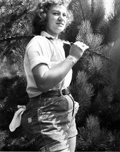 Estella Leopold Jr. with cross-cut saw