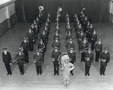 Marching band with Indian mascot