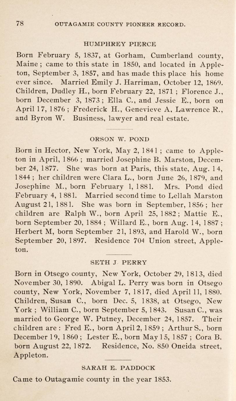 Record of the pioneers of Outagamie County, Wisconsin also an